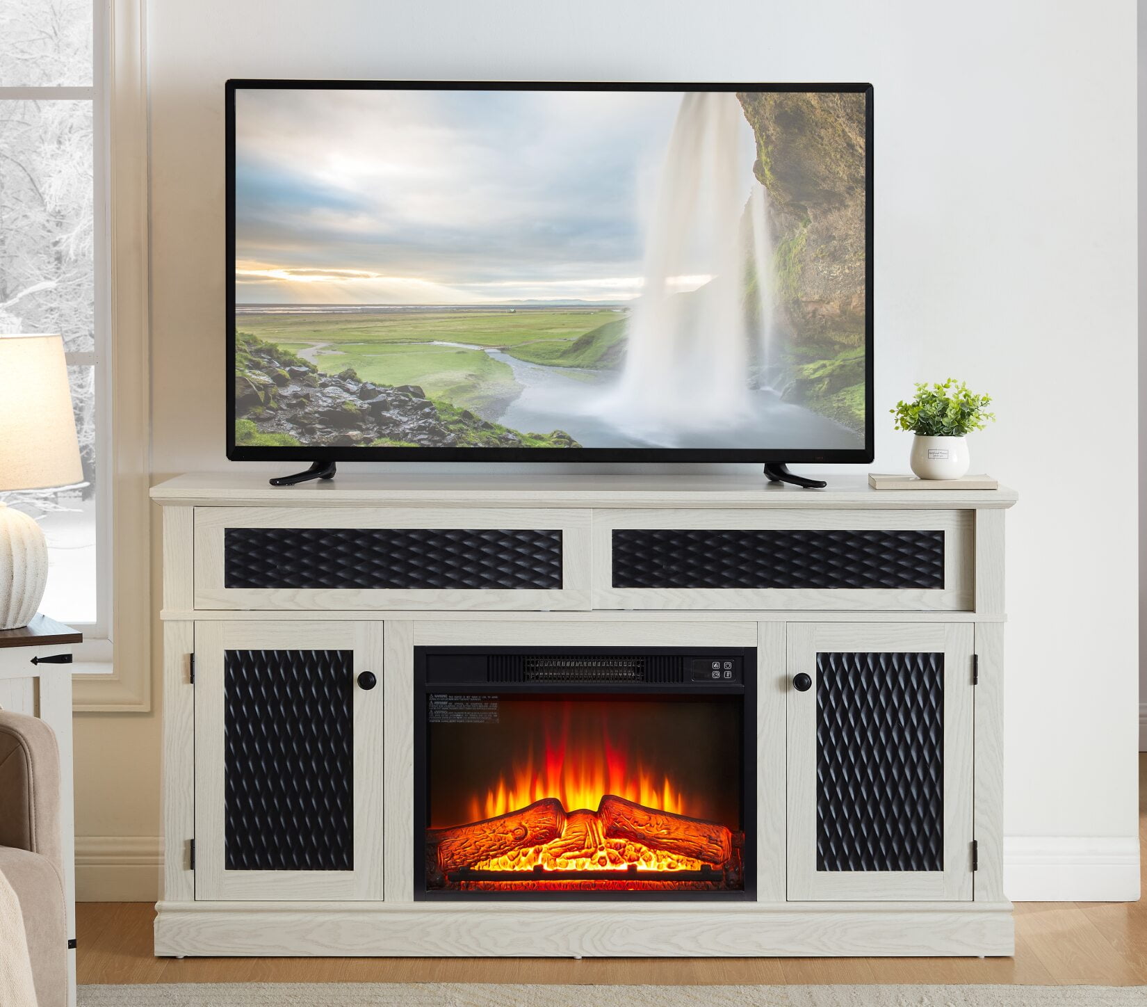 Fireplace TV Stand for 65 Inch TV, Farmhouse Entertainment Center with ...