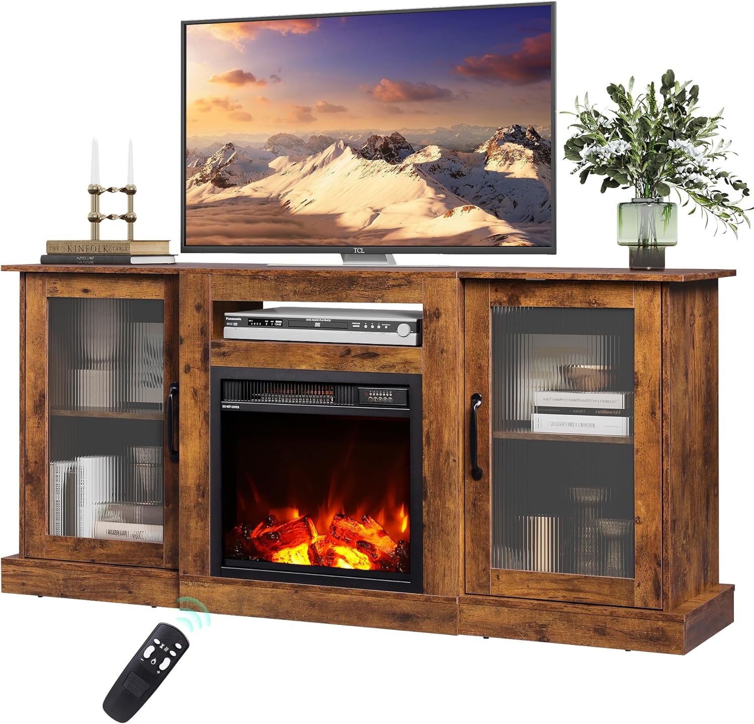 Fireplace TV Stand for 65" TV, Entertainment Center with 18 Inch