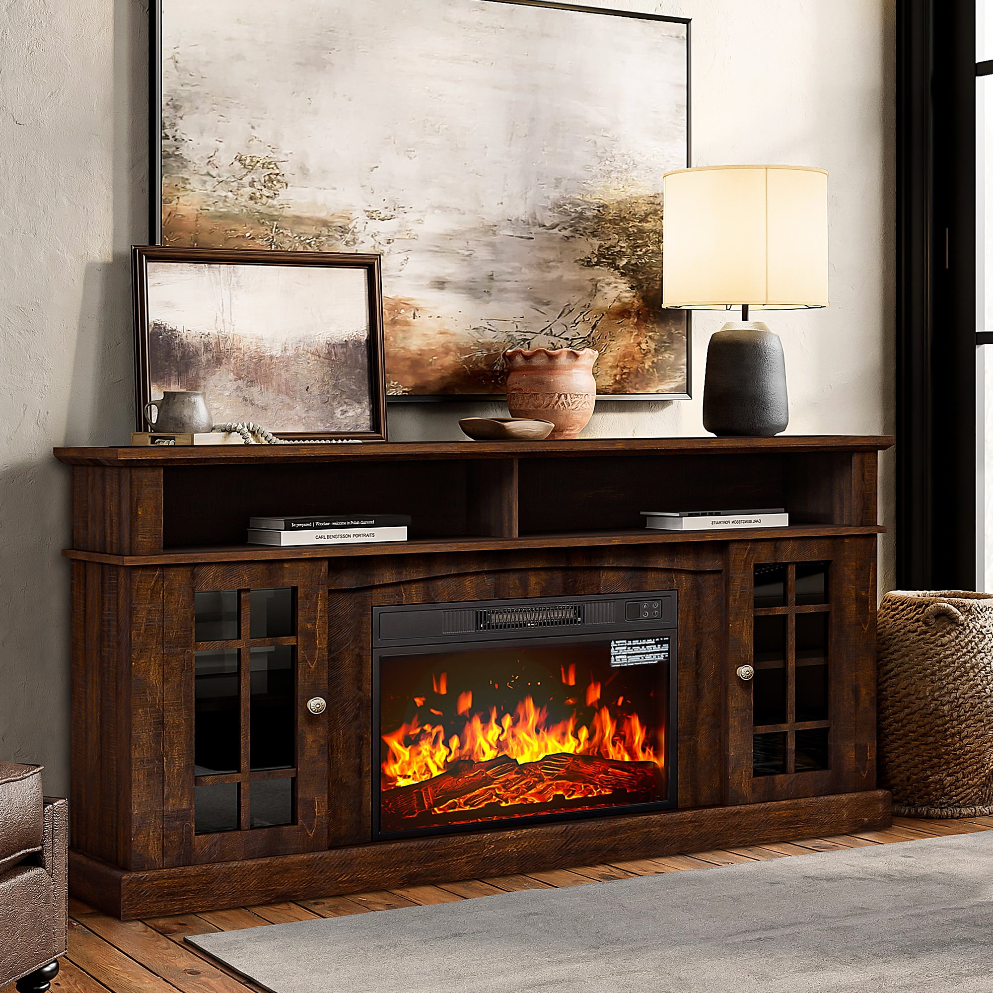 Fireplace TV Stand for 65in TVs, PAPROOS 58" TV Stand with Fireplace