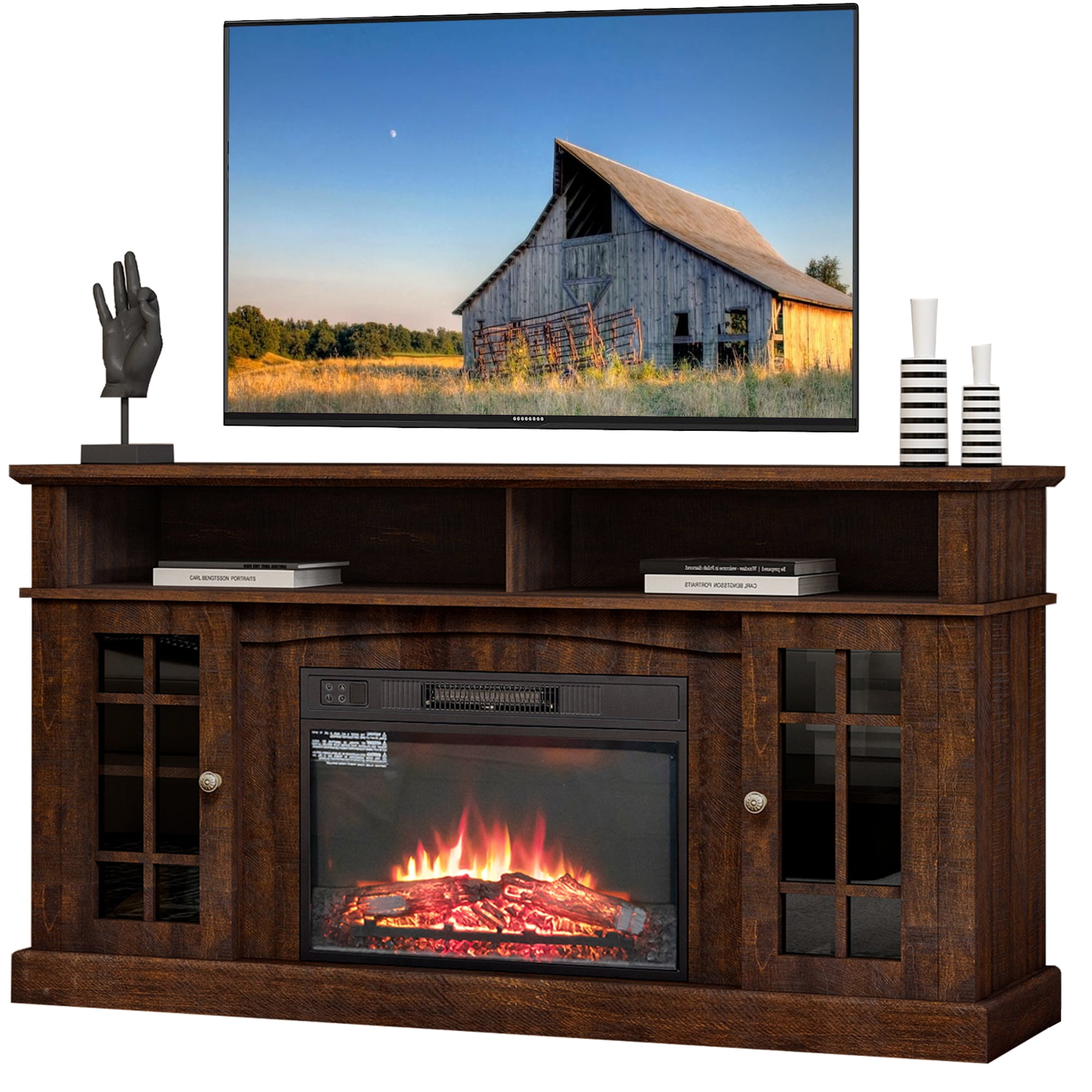 Fireplace TV Stand for 65inch TV, BTMWAY 58" TV Stand with 24" Electric