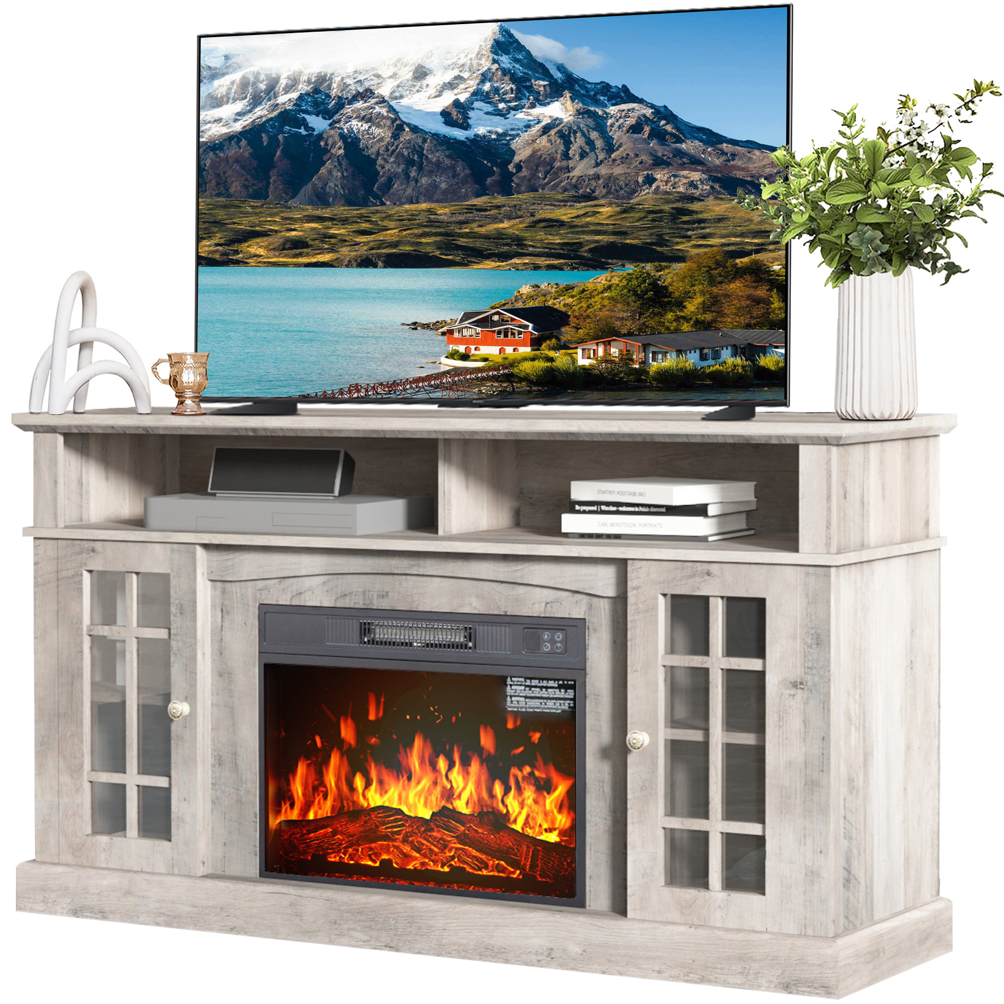 Fireplace TV Stand for 65inch TV, BTMWAY 58" TV Stand with 24" Electric