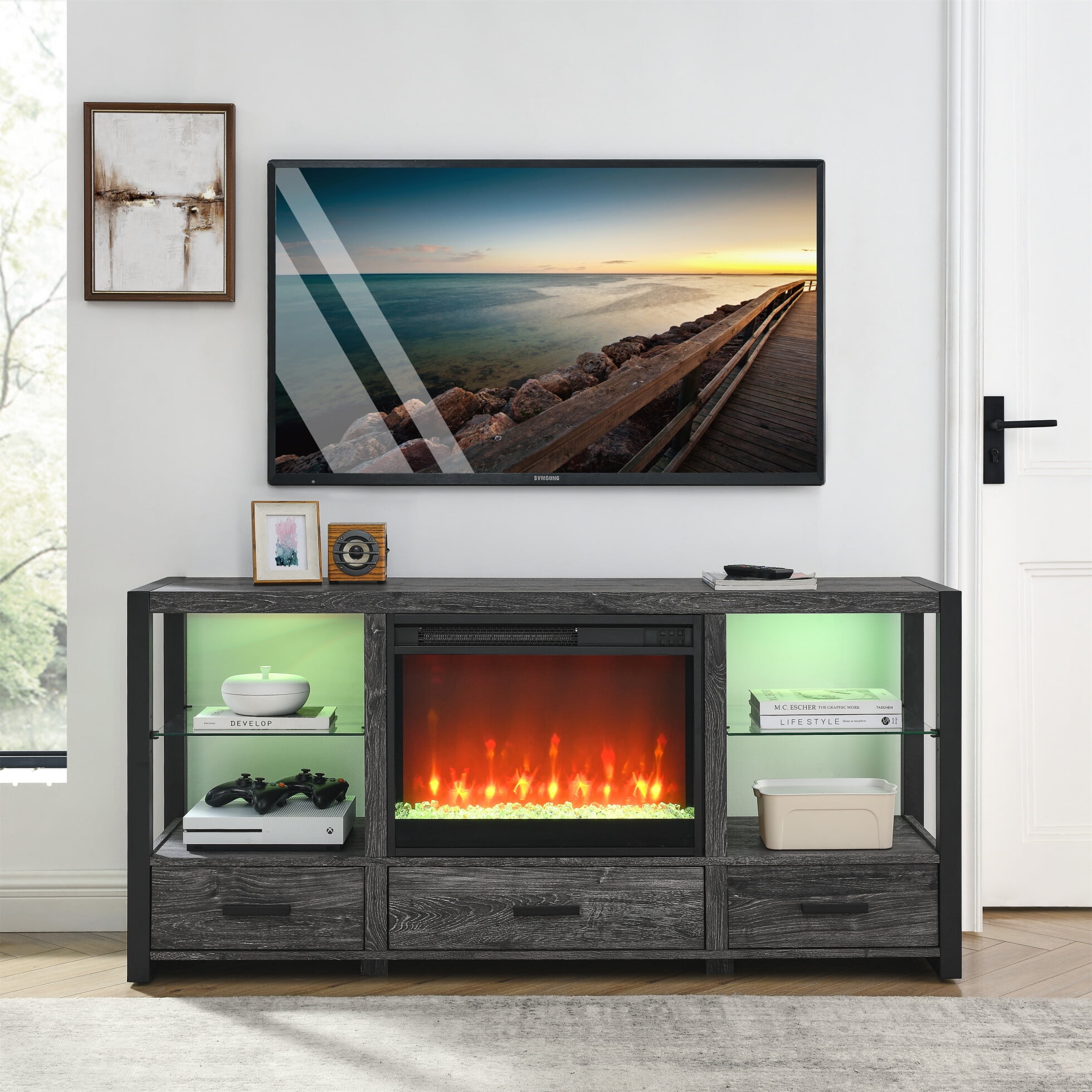 Fireplace TV Stand up to 70 inch, TV Stand with Fireplace and Storage
