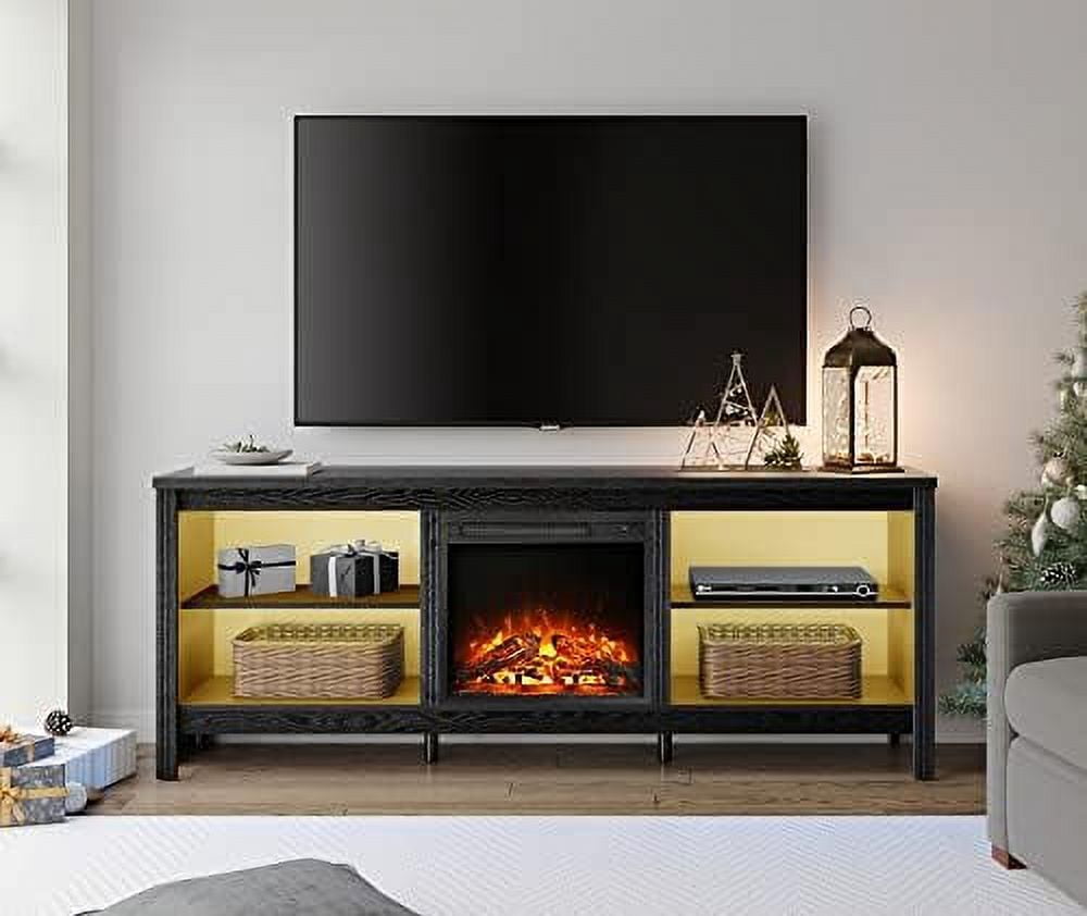 Fireplace TV Stand for 75+ Inch TV with 16 Color RGB LED Light Wood ...