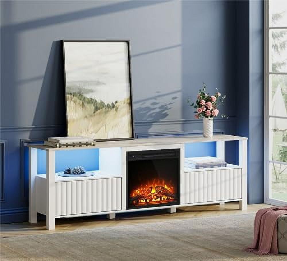 Fireplace TV Stand for 75 Inch TV White Entertainment Center with LED ...