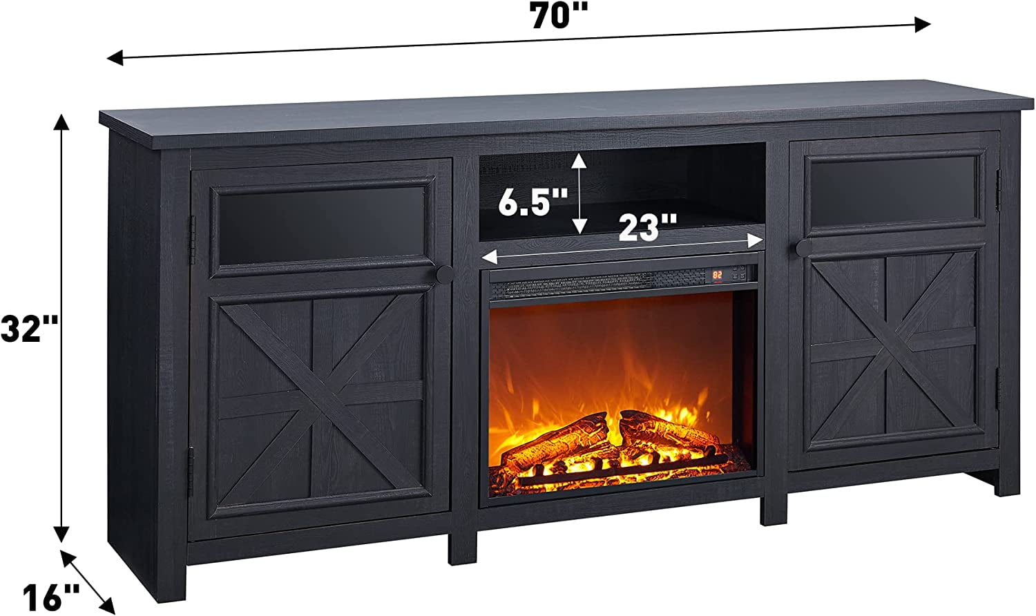 Fireplace TV Stand for 80 Inch TV, Farmhouse Highboy Entertainment Center w/23'' Electric