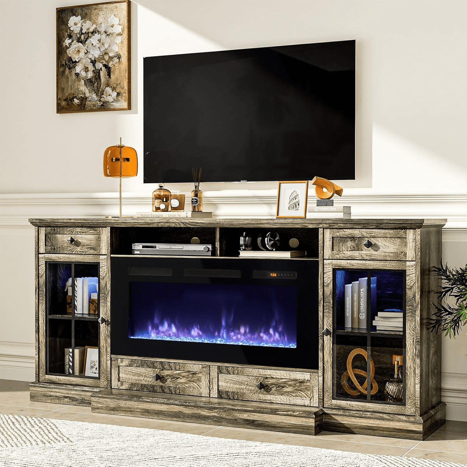 Fireplace TV Stand with AllSided Glass Electric Fireplace 59