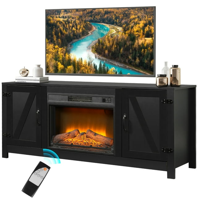 Fireplace TV Stand with Barn Door, for TVs up to 65 inches