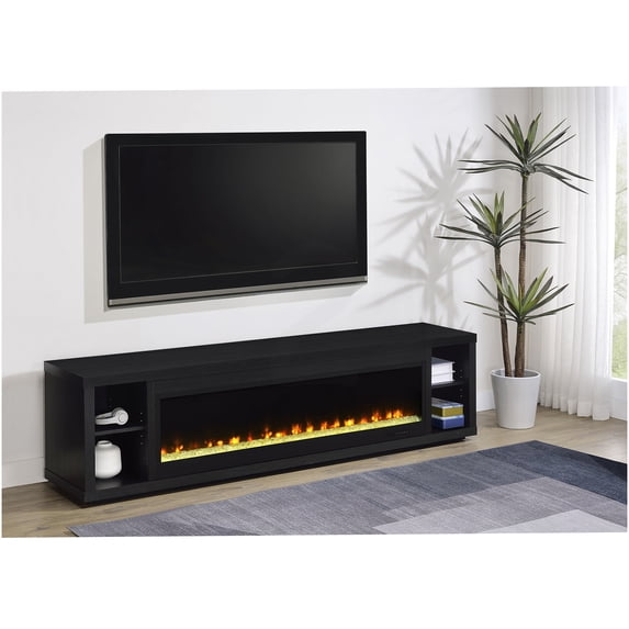 Living Room Library Unit Fireplace TV Stand Black Engineered Wood Media Console for Televisions ...