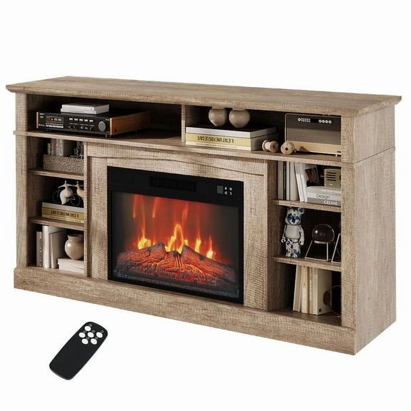 Fireplace TV Stand,Electric Fireplace,58 Inch Entertainment Center with 23" Remote Control Fireplace Heater, Rustic Wood Media Console with Storage for Living Room
