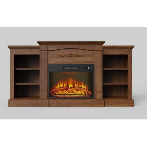 Fireplace TV Stand,Electric Fireplace,67-Inch Electric Fireplace TV Stand – 18" Built-In Fireplace Insert, Adjustable Flame & Heat, Remote Control, Storage Cabinets, Brown