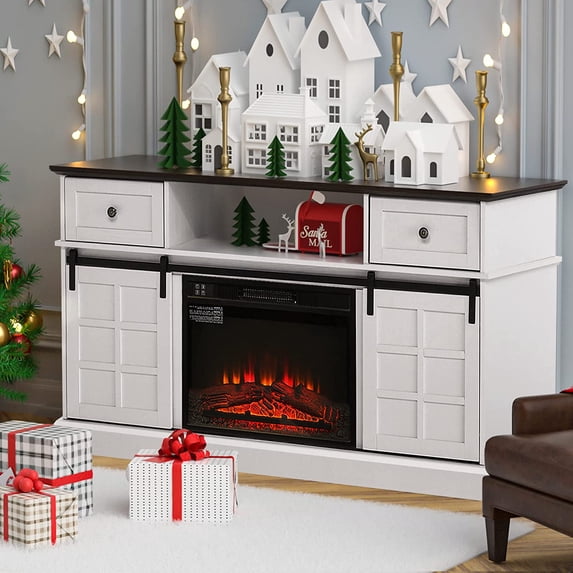 Fireplace TV Stand Entertainment Center for 65" TV Living Room White