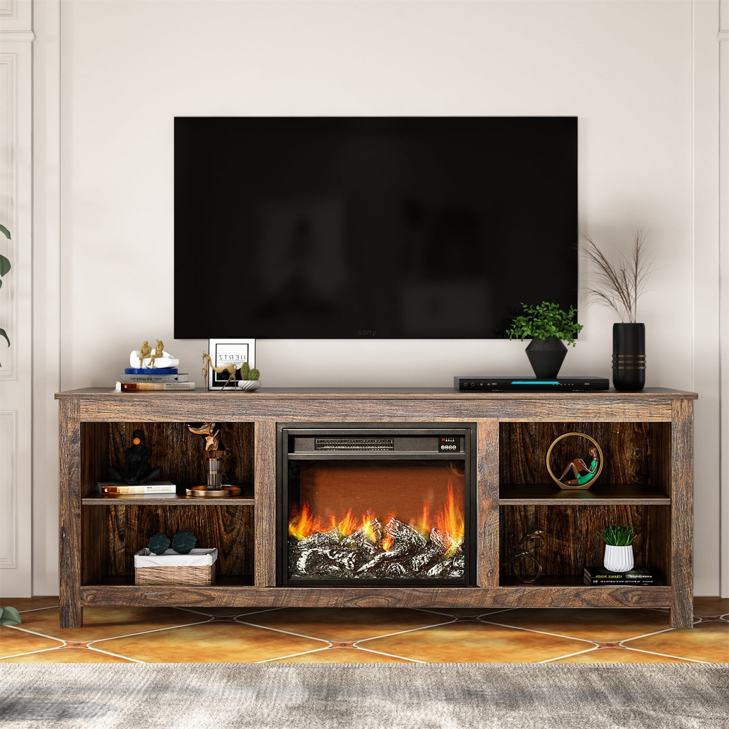 Fireplace TV Stand Farmhouse Barn Door Entertainment Center for 65 Inch