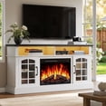 thumbnail image 1 of PAPROOS Fireplace TV Stand with LED Lights for 65" TVs, Electric Entertainment Center with 23'' Fireplace, for 400 Sqt Heating Area, Black Tabletop&White Cabinet, 1 of 9