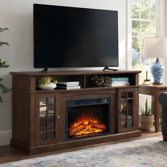 Paproos Fireplace TV Stand for 65 inch TV, 32.0in Tall TV Stand with 23'' Electric Fireplace, Entertainment Center for Living Room, 400 Sqt Heating Area, Espresso