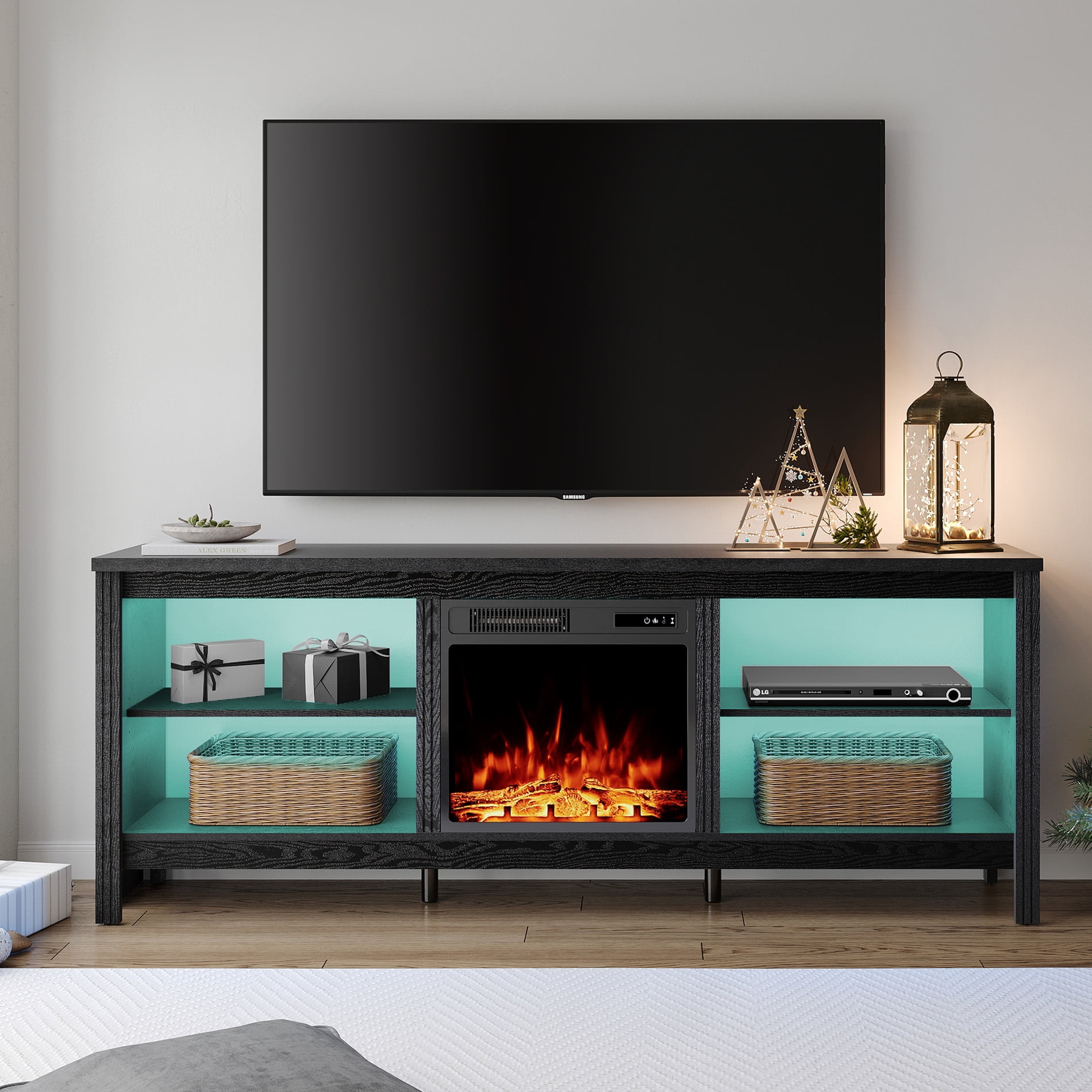 Fireplace TV Stand for TV's up to 80 Inch with 16 Changable LED Lights