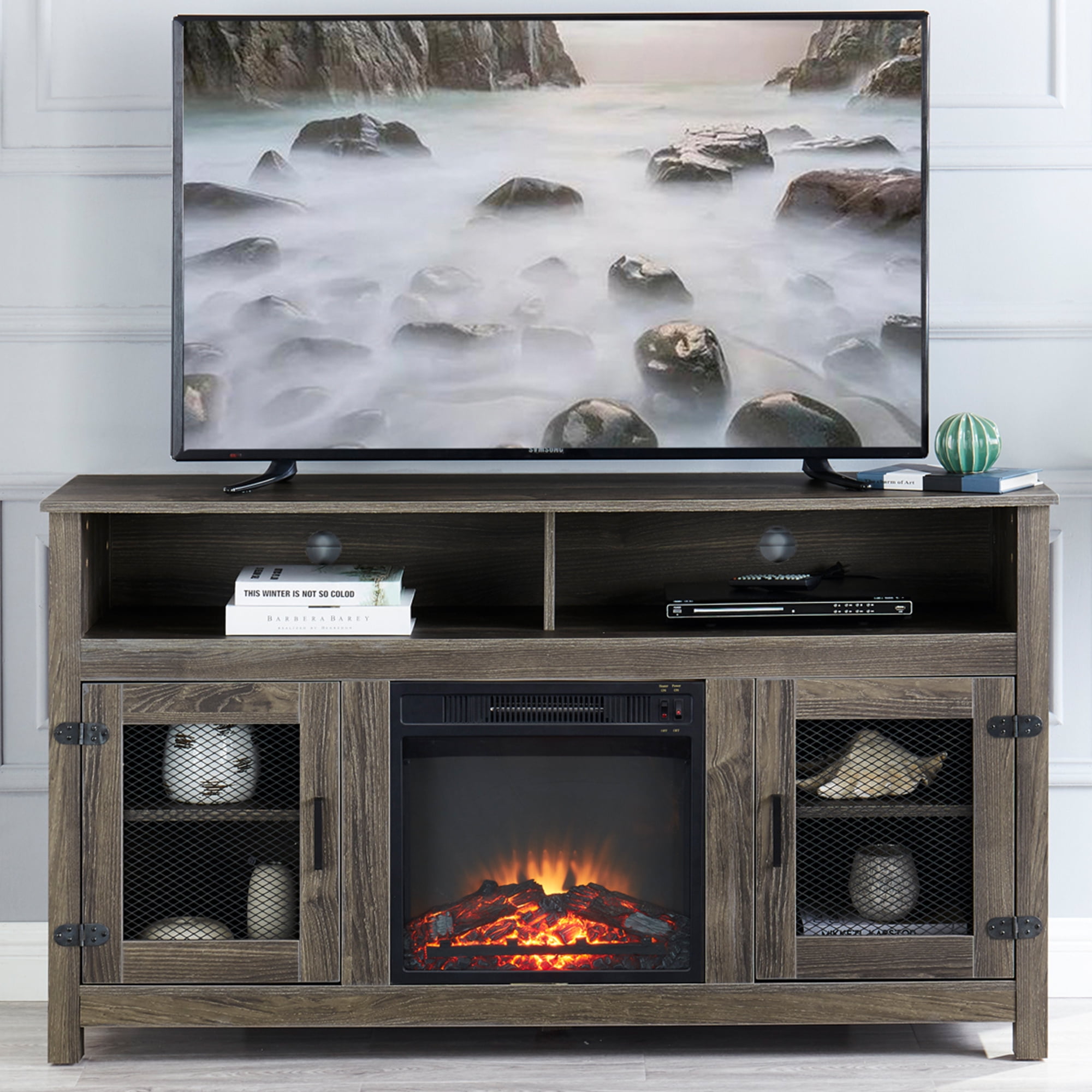 Fireplace TV Stand for TVs up to 65", Modern Farmhouse Entertainment
