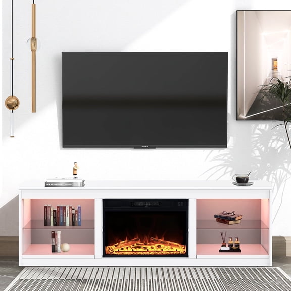 IHOMEadore Fireplace TV Stand for TVs up to 75 Inch, 66 Inch Entertainment Console with 23" Electric Fireplace