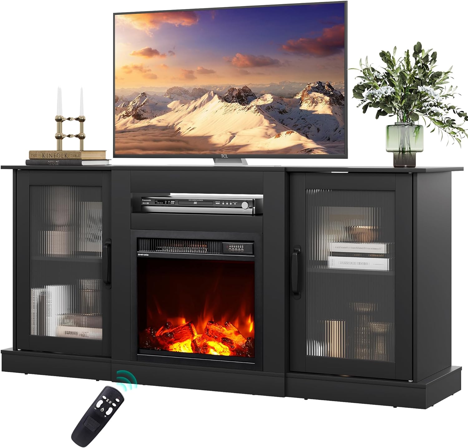 Fireplace TV Stand for 65" TV, Entertainment Center with 18 Inch