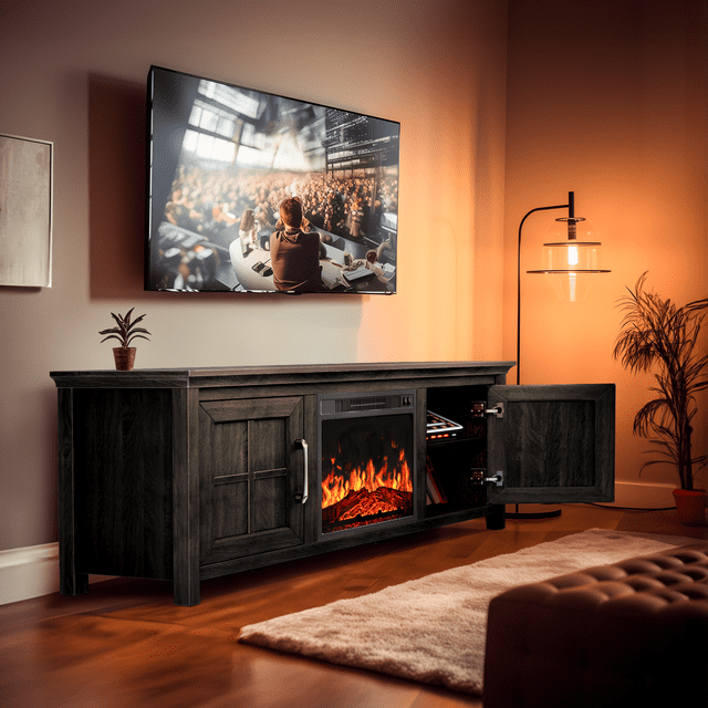 70 inch Fireplace TV Stand with Adjustable Shelves for Living Room ...