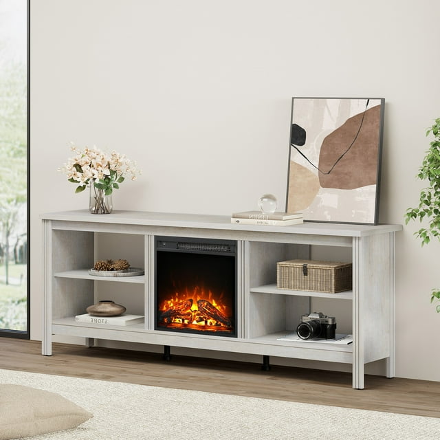 Fireplace TV Stand for 75 inch TV, White Entertainment Center with 6