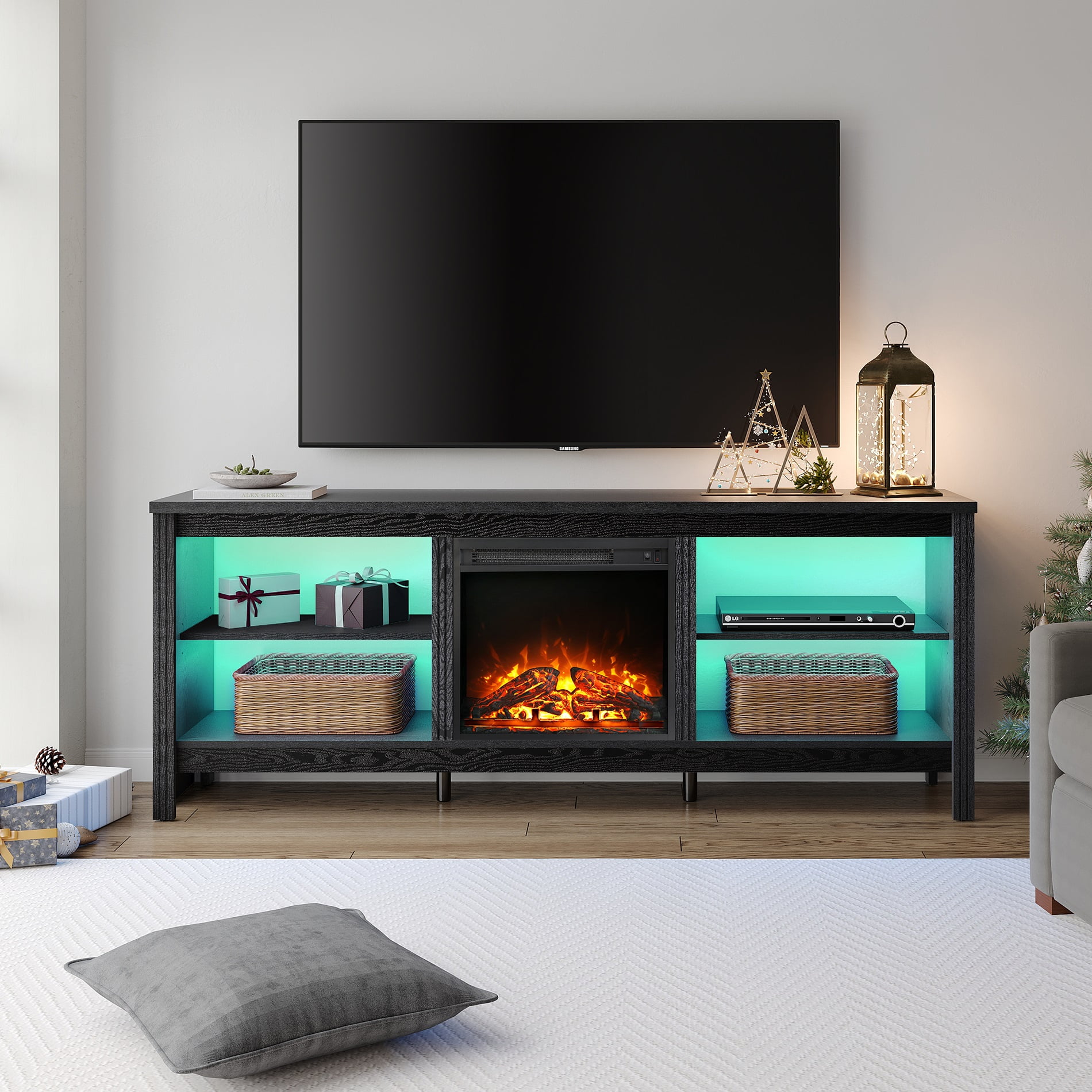 Fireplace TV Stand  for TV's up to 75 Inch, 16 Changable LED Lights Entertainment Center for Living Room Bedroom, 70 inch, White