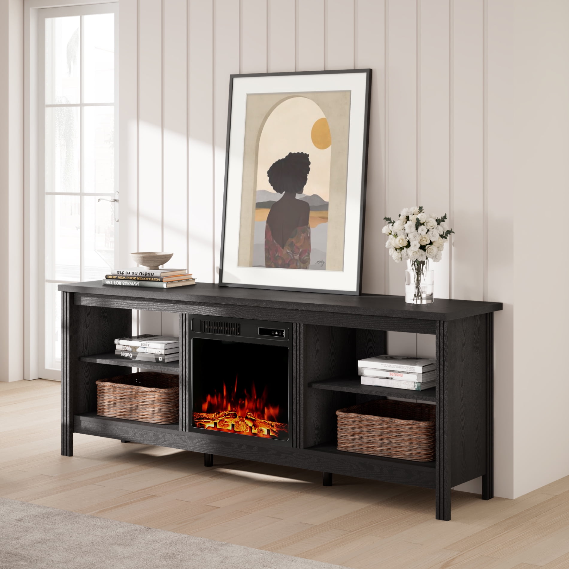 Fireplace TV Stand for TV's up to 75 Inch, Wood Entertainment Center