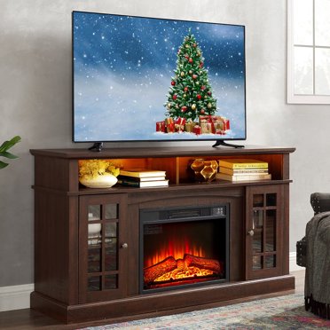 Fireplace TV Stand for TVs up to 65 inch,Electric Fireplace TV Console, 58"TV Entertainment Center with 23" Fireplace,Espresso