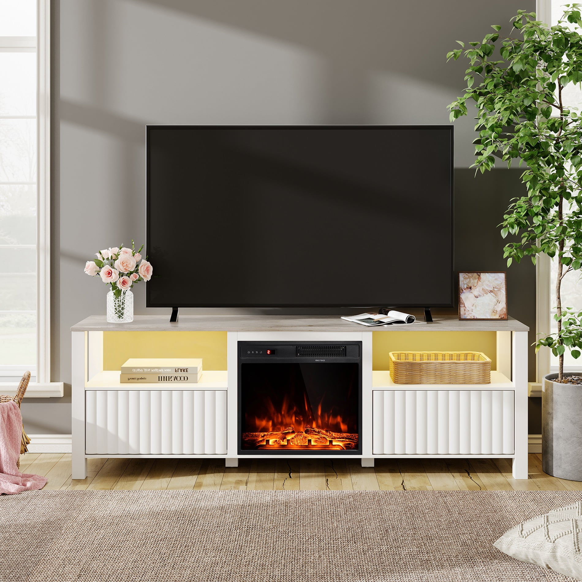 Fireplace TV Stand for TVs up to 75 Inch,White Entertainment Center for 80  inch TV with Electric Fireplace for Living Room Bedroom, 70 inch -  Walmart.com