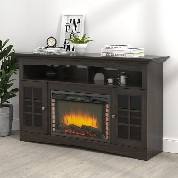 Fireplace TV Stand for up to 59" TV,Entertainment Center with 28'' Fireplace, Media Console Cabinets Adjustable Shelves