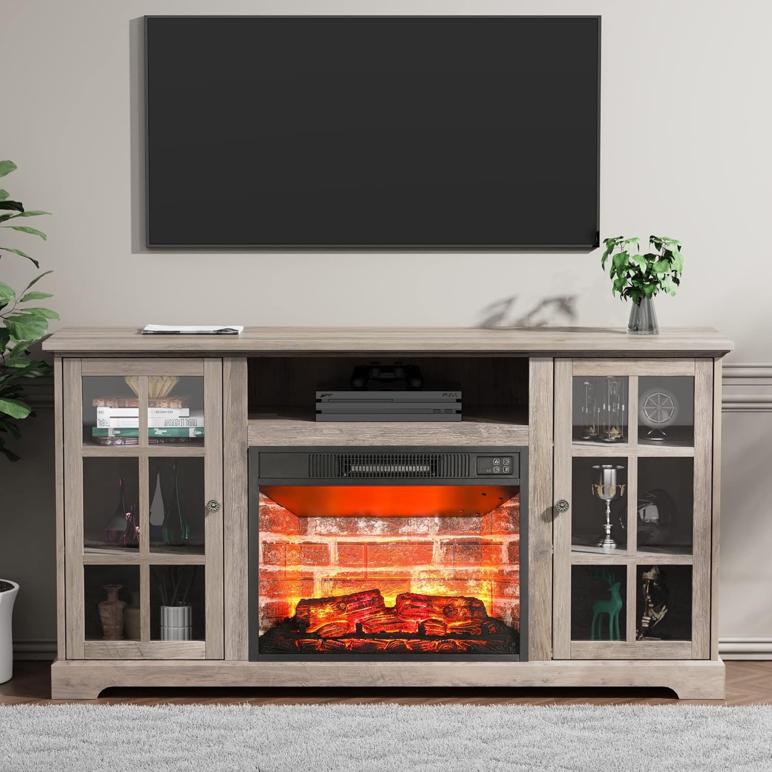 Fireplace TV Stand with 23" Electric Fireplace for 65 inch TV,Modern ...