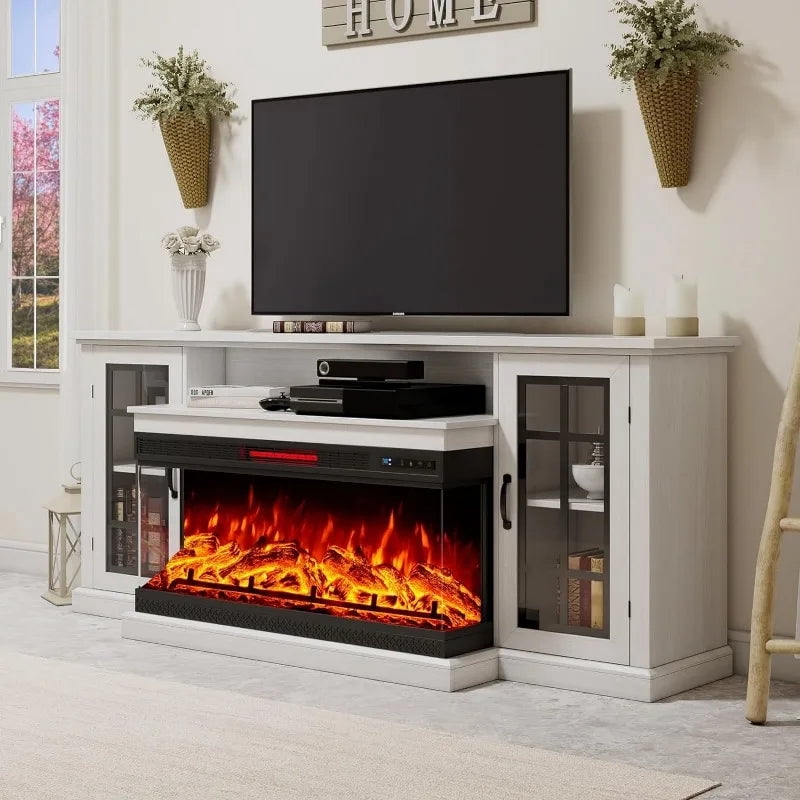 Fireplace TV Stand with 3-Sided Glass Electric Fireplace, Media ...