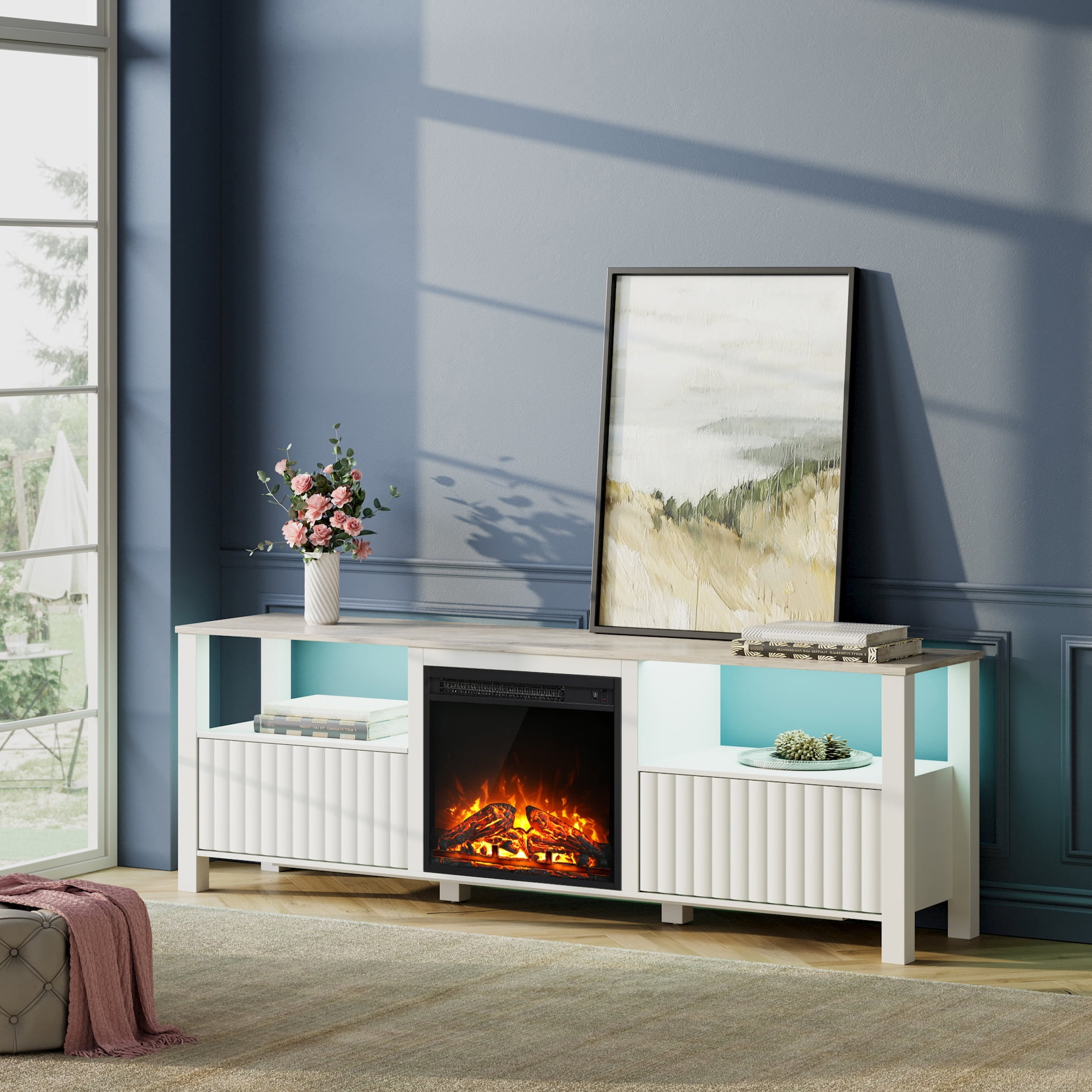 Fireplace TV Stand with LED Lights for TV's up to 80 Inch, Entertainment  Center for 75 inch TV with Electric Fireplace, 70 inch, White - Walmart.com