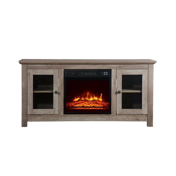 Fireplace TV Stands with Electric Fireplace Insert, SEGMART Traditional Wood Electric Fireplace TV Console for TVs up to 51", Modern Farmhouse TV Stand with Side Cabinets for Living Room, Gray, S8546