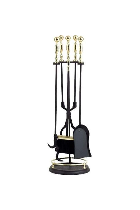 Fireplace Tool Set, Polished Brass & Black - 5 Piece