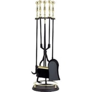 Fireplace Tool Set, Polished Brass & Black - 5 Piece