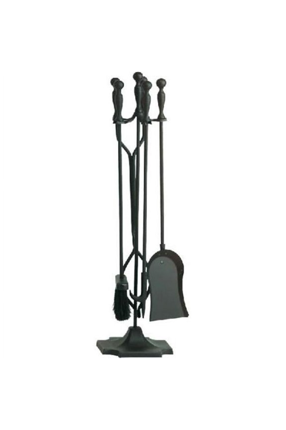Fireplace Tool Set - Rail on Base, Black - 5 Piece