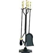 Fireplace Tool Set - Rail on Base, Black & Polished Brass - 5 Piece