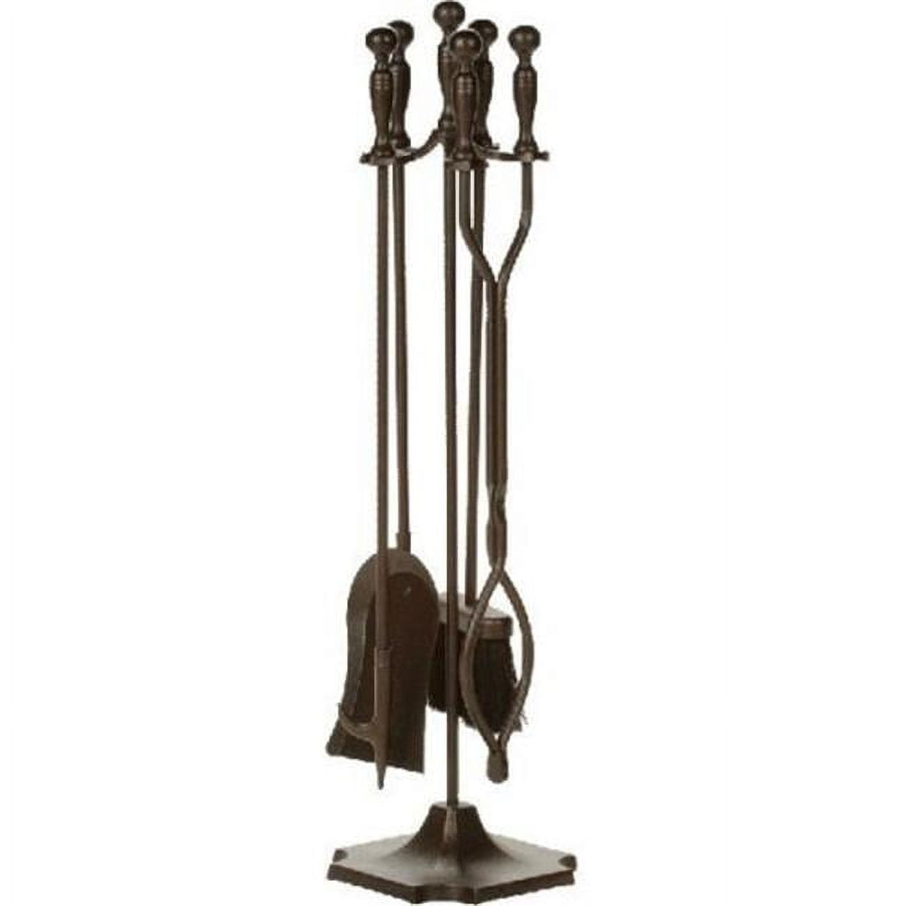 Fireplace Tool Set Rail on Base, Bronze 5 Piece