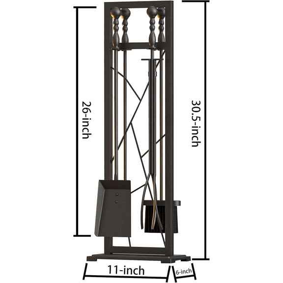 Fireplace Tools, 5 Pieces Fireside Accessories Fire Kit Set, Stand Woodstove Tools Holder Wrought Iron Handle Indoor Fireset Stand (30.5 Inches)