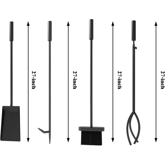 Fireplace Tools Set 5 Pieces Fireside Accessories Fire Kit Stand Woodstove Tools Holder Wrought Iron Handle Indoor Fireset Stand