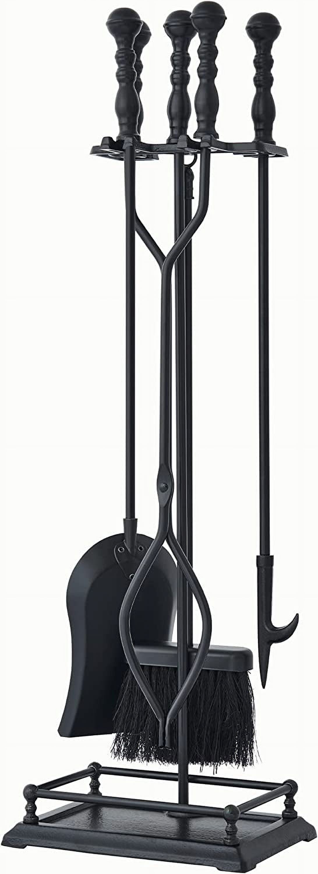 Black Cast-Iron 5-Piece Fireplace Tool Set with Stand