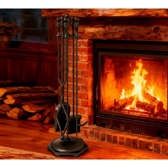 Fireplace Tools Set 5 Pieces Wrought Iron Fire Tool Set for Outdoor/Indoor Fireplace Accessories Set