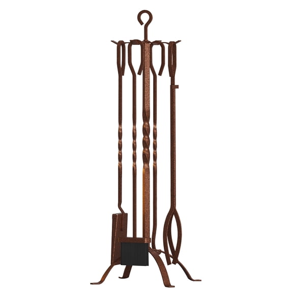 Fireplace Tools Set Antique Bronze 5 Piece Indoor Outdoor Fire Pit and Stove Accessory