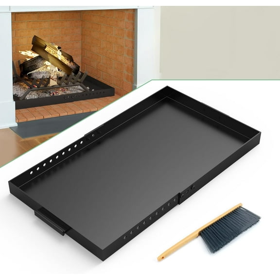 Fireplace Tray Large Size,Adjustable Ash Pan with Handles for Fireplace Grate Ash Collection,Rectangle Fireplace Pan Extend Length from 22" to 31",Provide a Cleaning Brush