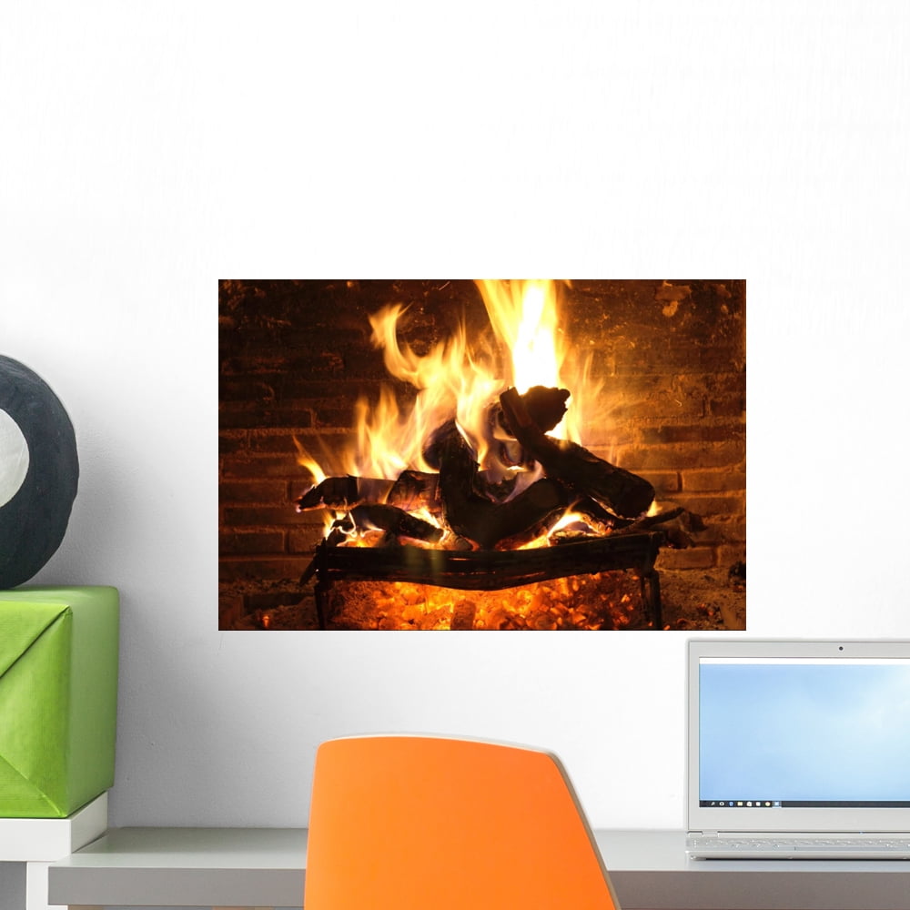 Fireplace and Amber Wall Mural by Wallmonkeys Peel and Stick Graphic ...