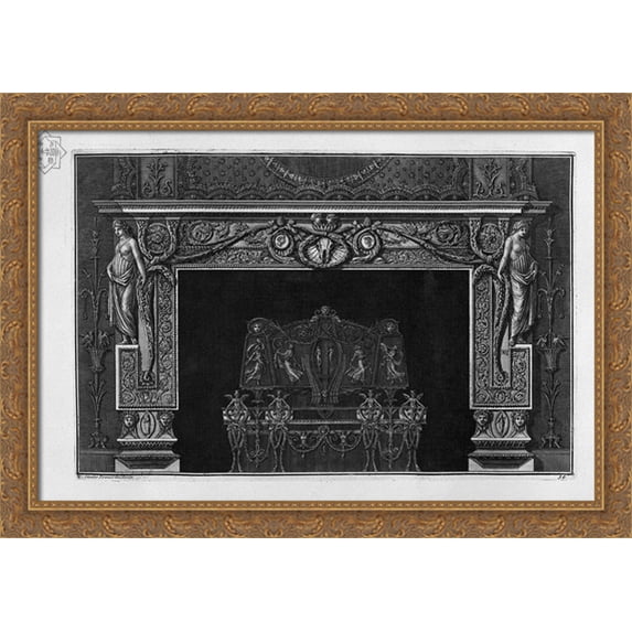 Fireplace in the frieze horse skull between two cameos; rich interior wing 40x28 Large Gold Ornate Wood Framed Canvas Art by Giovanni Battista Piranesi
