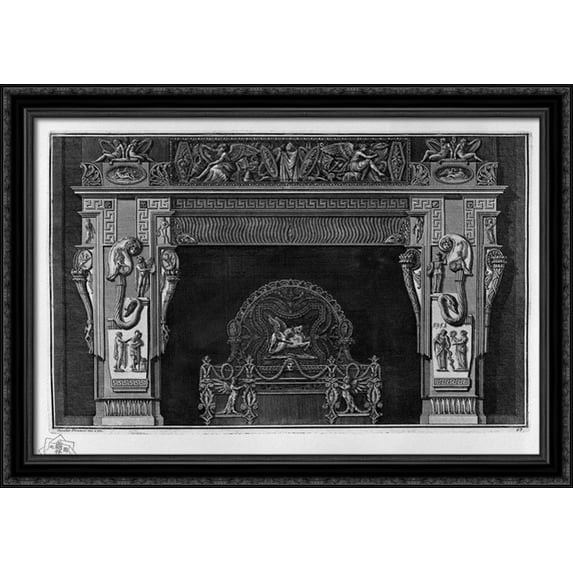 Fireplace frieze with ribbing and scrapers, and a Greek, a rich interior wing 40x28 Large Black Ornate Wood Framed Canvas Art by Giovanni Battista Piranesi