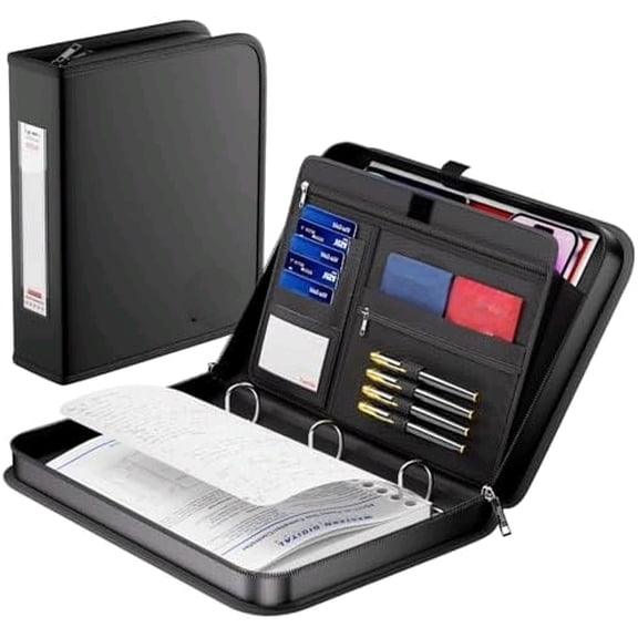 Fireproof 3 Ring Binder with Zipper, 1.5 Inch D Ring Binder Hold Up 375 Sheets of 8.5"x11" A4 Paper, Portable Safe Storage with Large Pockets, Important File Storage for A4 Files (Black)$$Office