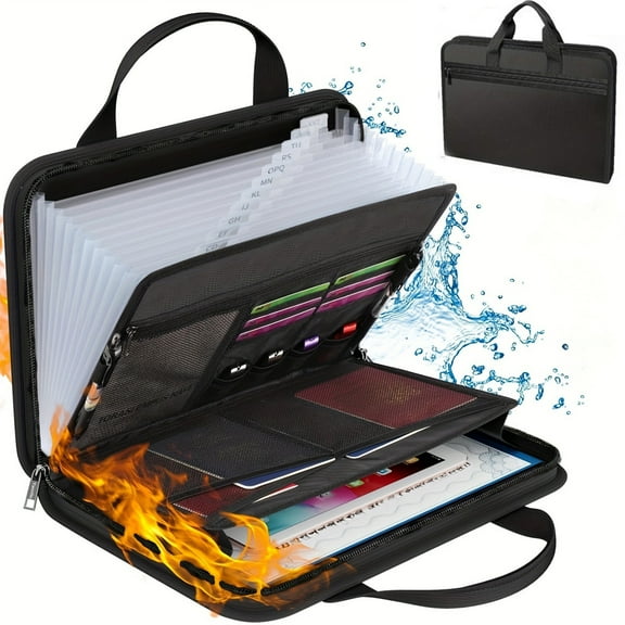 Fireproof Accordion File Folder,A4 Document Organizer,Exam Paper Storage Pouch,Multi-Compartment Document Bag,School Office File Holder,Handle Folder Bag,Important Paper Organizer
