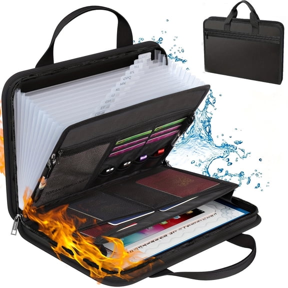 Fireproof Accordion File Folder with Handle A4 Document Bag Exam Paper Organizer Storage Pouch for Office